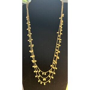 Vintage Anne Klein Faux Pearl Beaded Triple Strand Layered Necklace Gold Tone